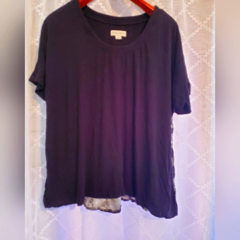 Ava and Viv Black and Floral A-line Blouse
